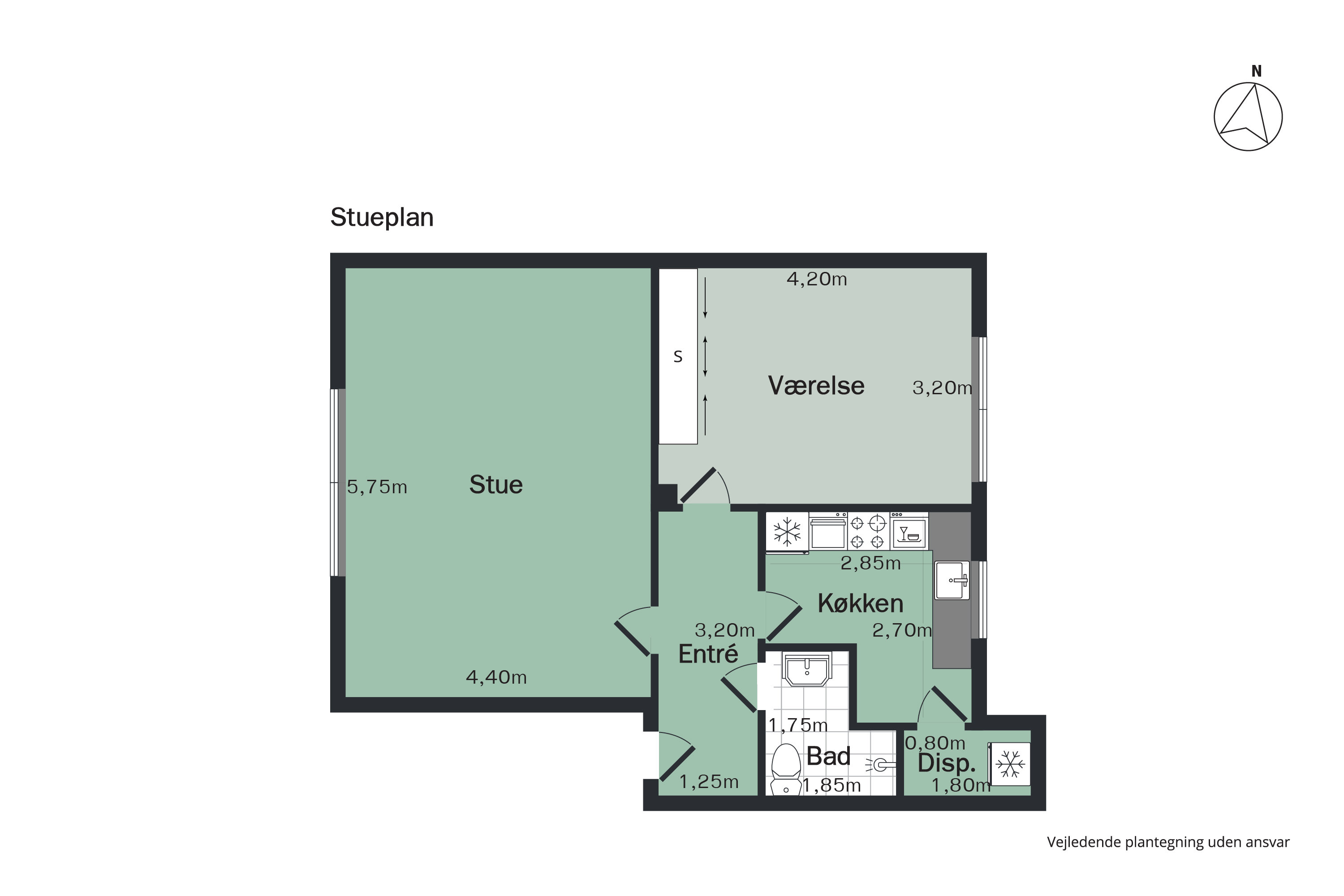 Plantegninger billede af Hadsundvej 117, st.. tv., 9000 Aalborg