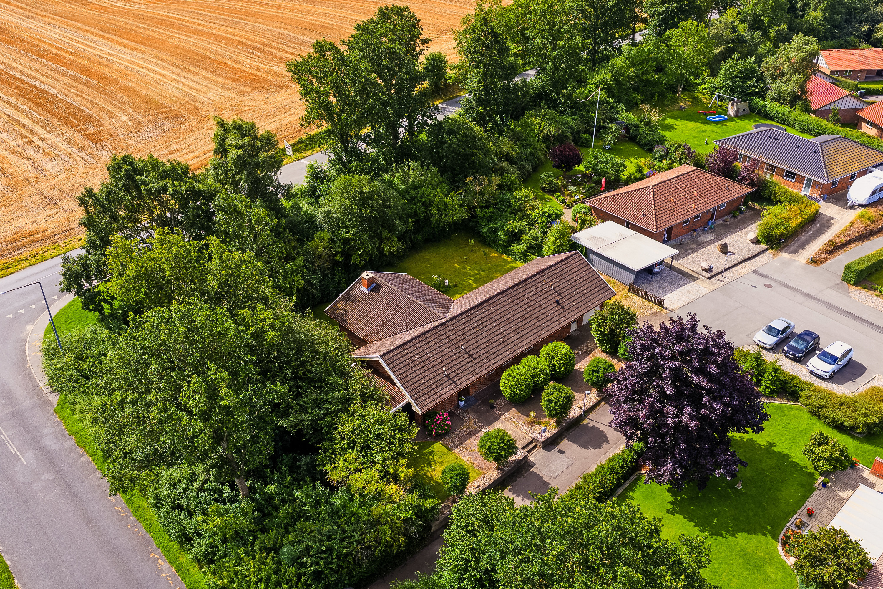 Fremhævet luftfoto billede i fuldskærmstilstand. Billede af Flintebjergvænget 7, Nr Broby, 5672 Broby