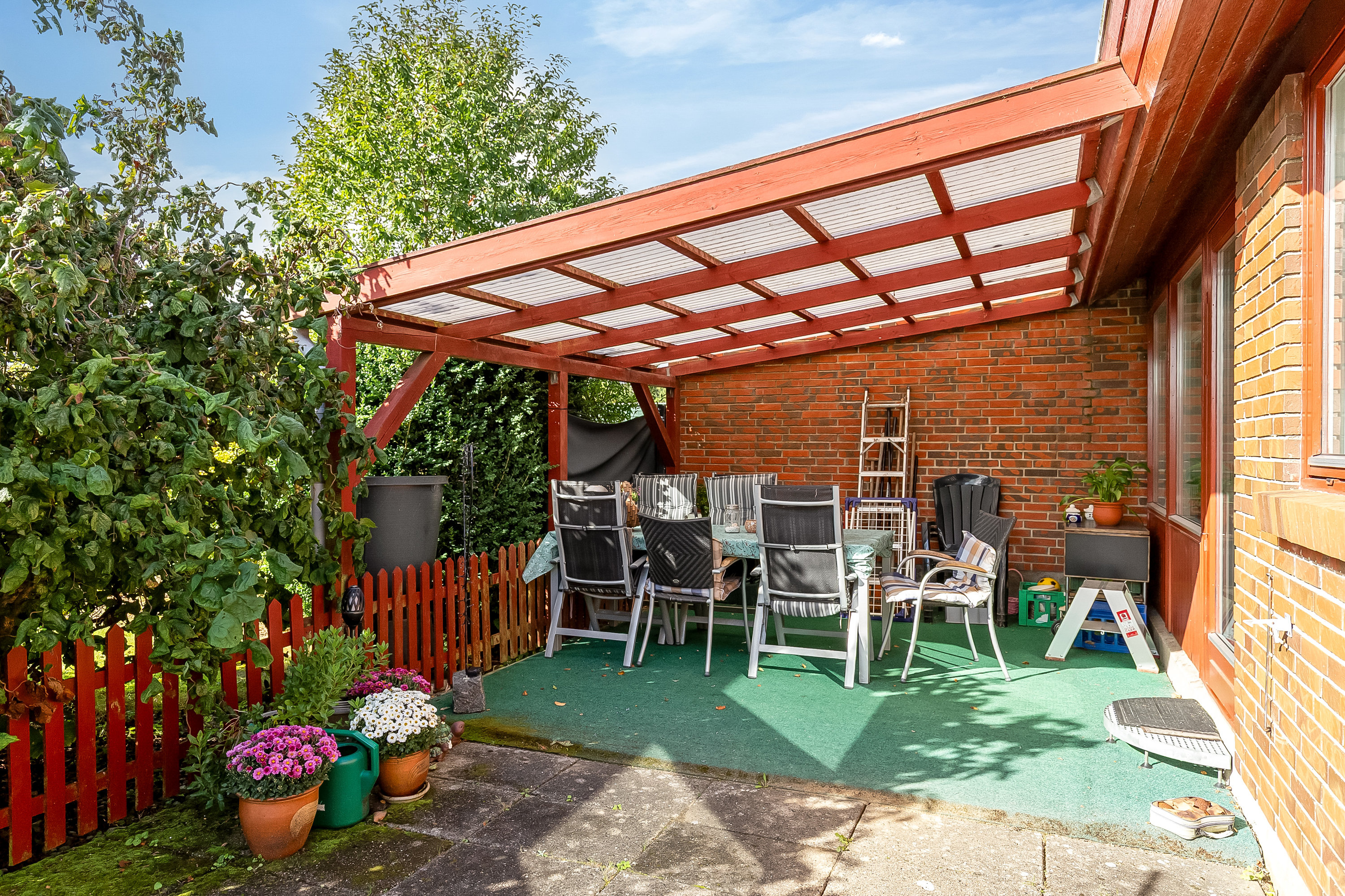 Fremhævet overdækket terrasse billede i fuldskærmstilstand. Billede af Stævnebogårdsvej 51, Erritsø, 7000 Fredericia