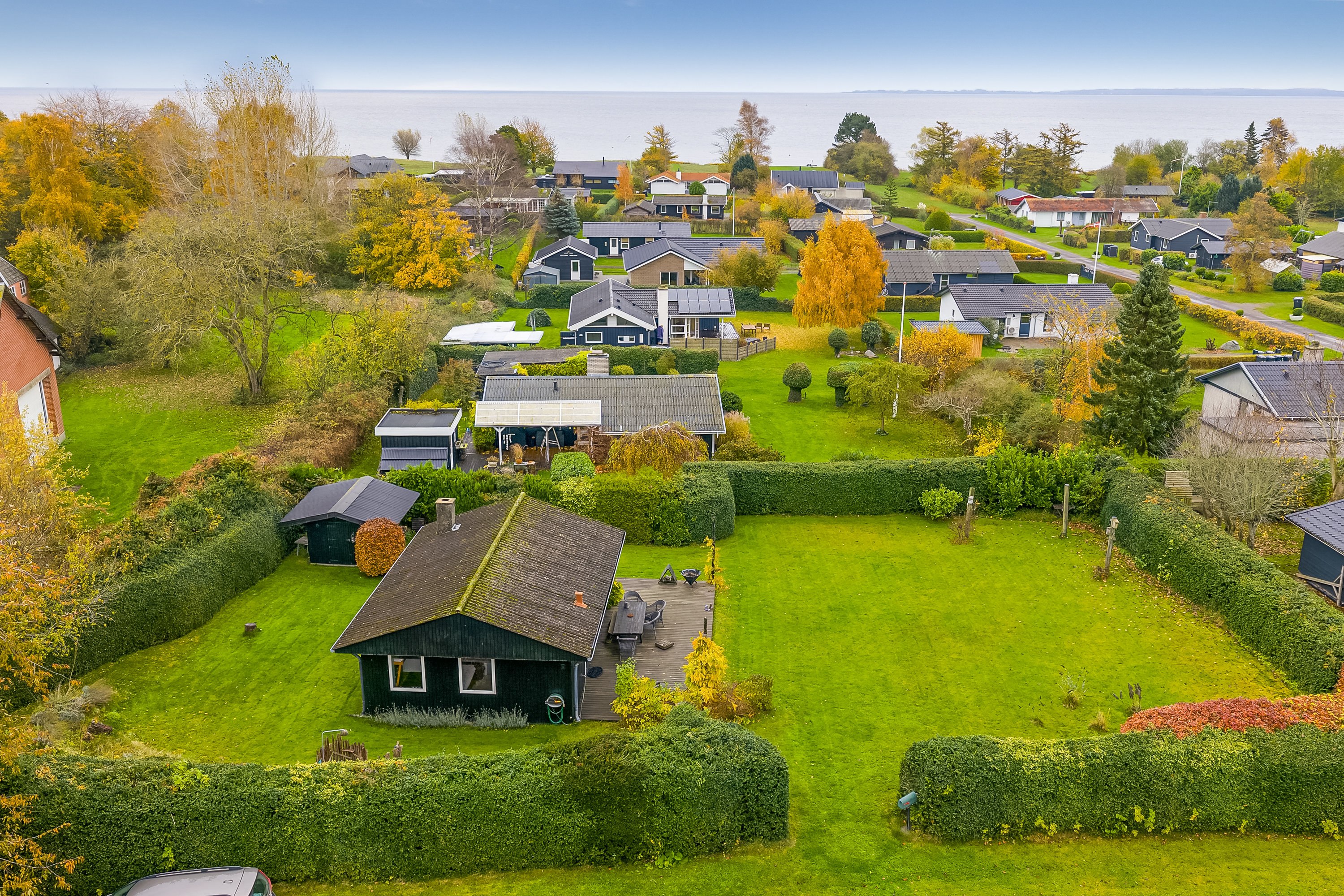 Fritidshus: Luftfoto p&#229; Stentoften 1, B&#248;s&#248;re, 5874 Hesselager