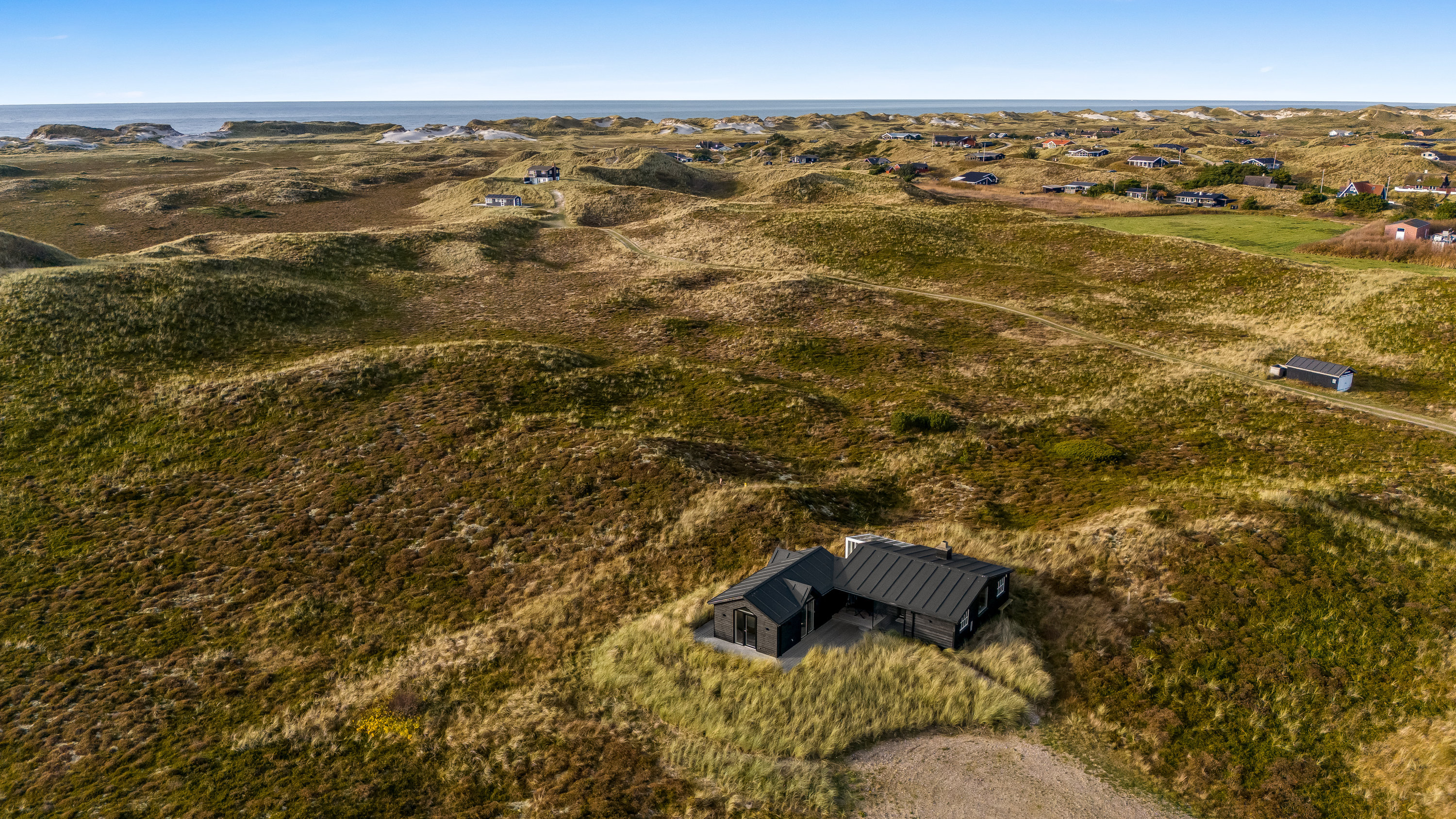 Fremhævet luftfoto billede i fuldskærmstilstand. Billede af Sønder Klitvej 198, Haurvig, 6960 Hvide Sande