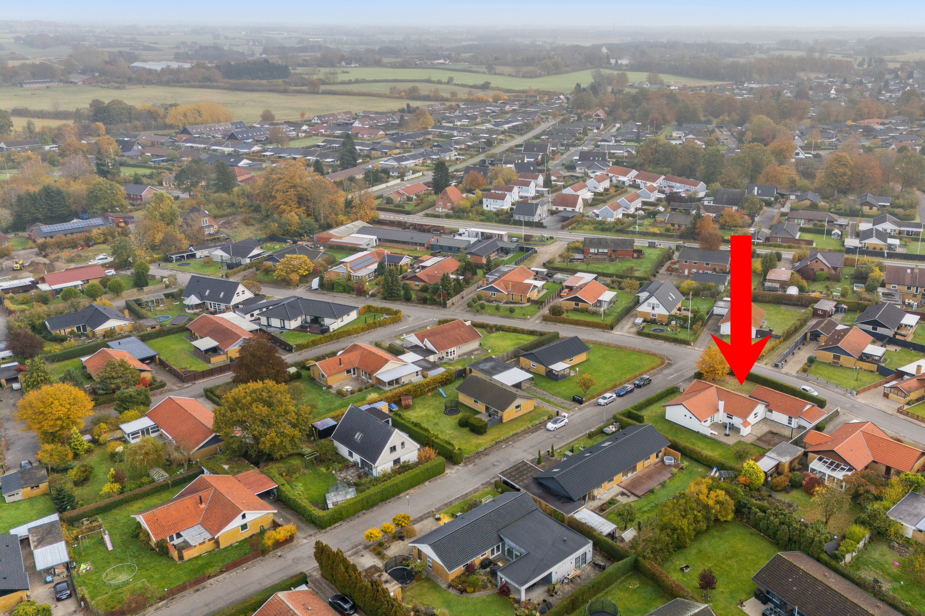 Fremhævet luftfoto billede i fuldskærmstilstand. Billede af Hjertegræsvej 22, Slukefter, 5210 Odense NV