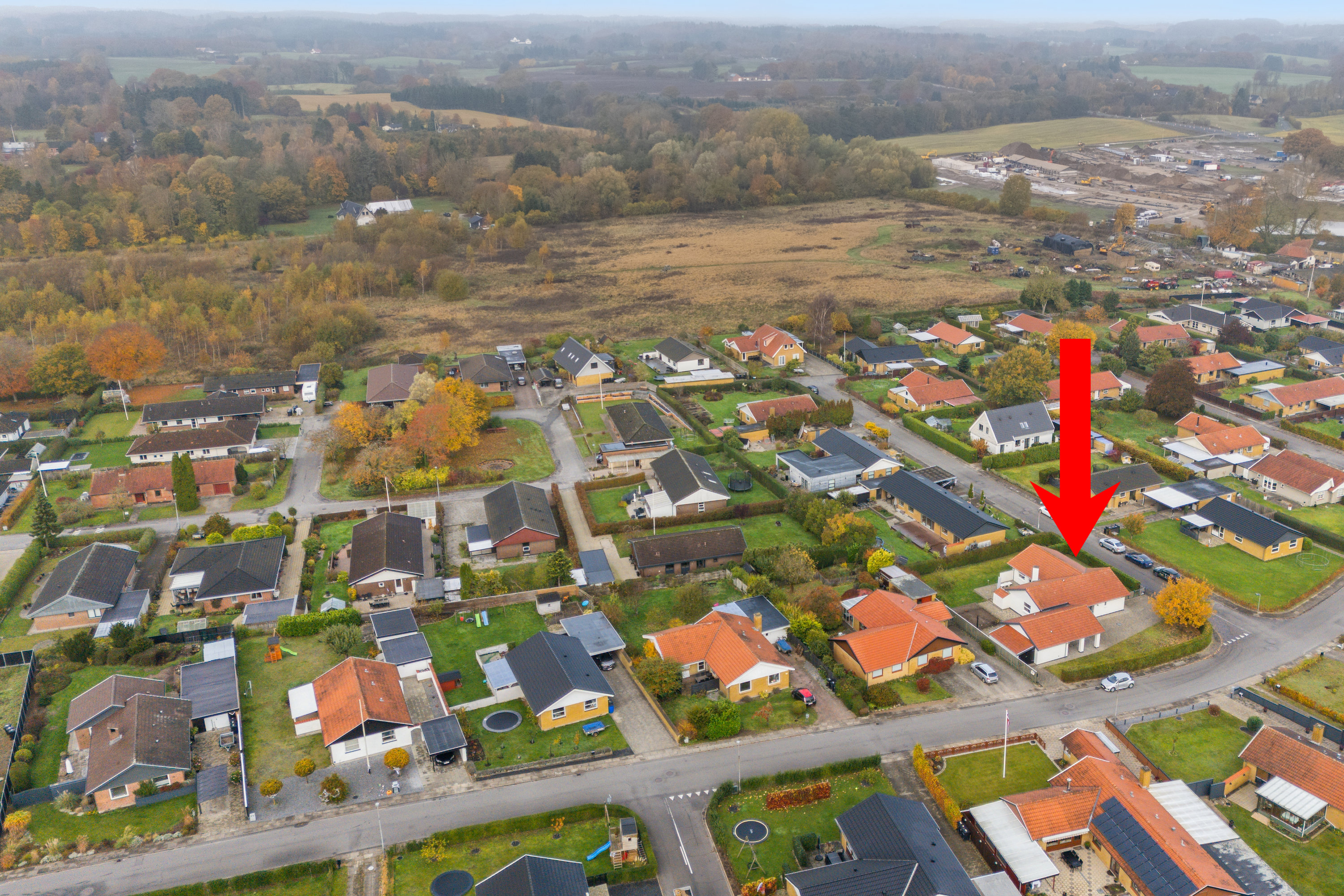 Fremhævet luftfoto billede i fuldskærmstilstand. Billede af Hjertegræsvej 22, Slukefter, 5210 Odense NV