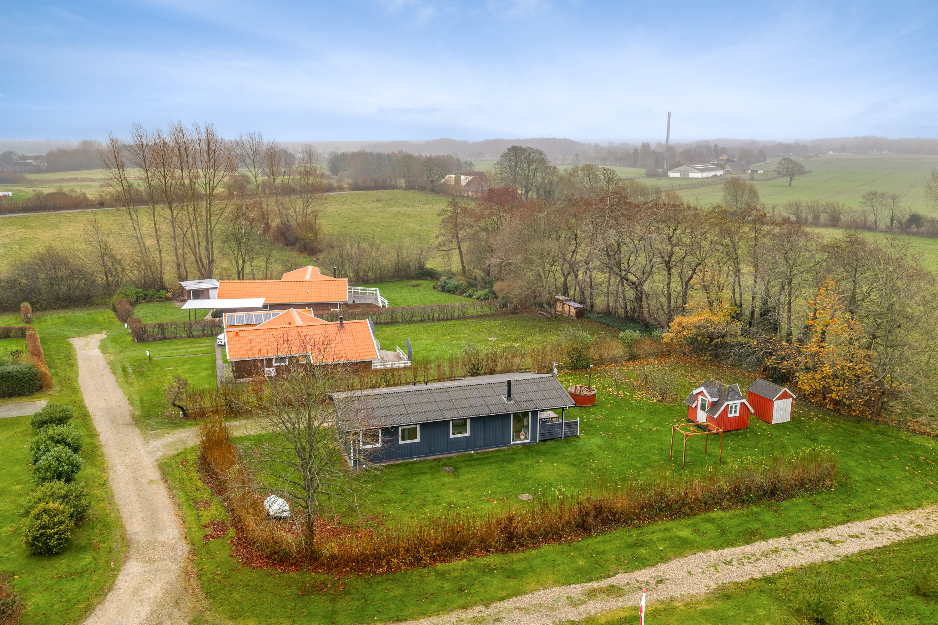 Fremhævet luftfoto billede i fuldskærmstilstand. Billede af Sneppevej 12, Bro, 5464 Brenderup Fyn