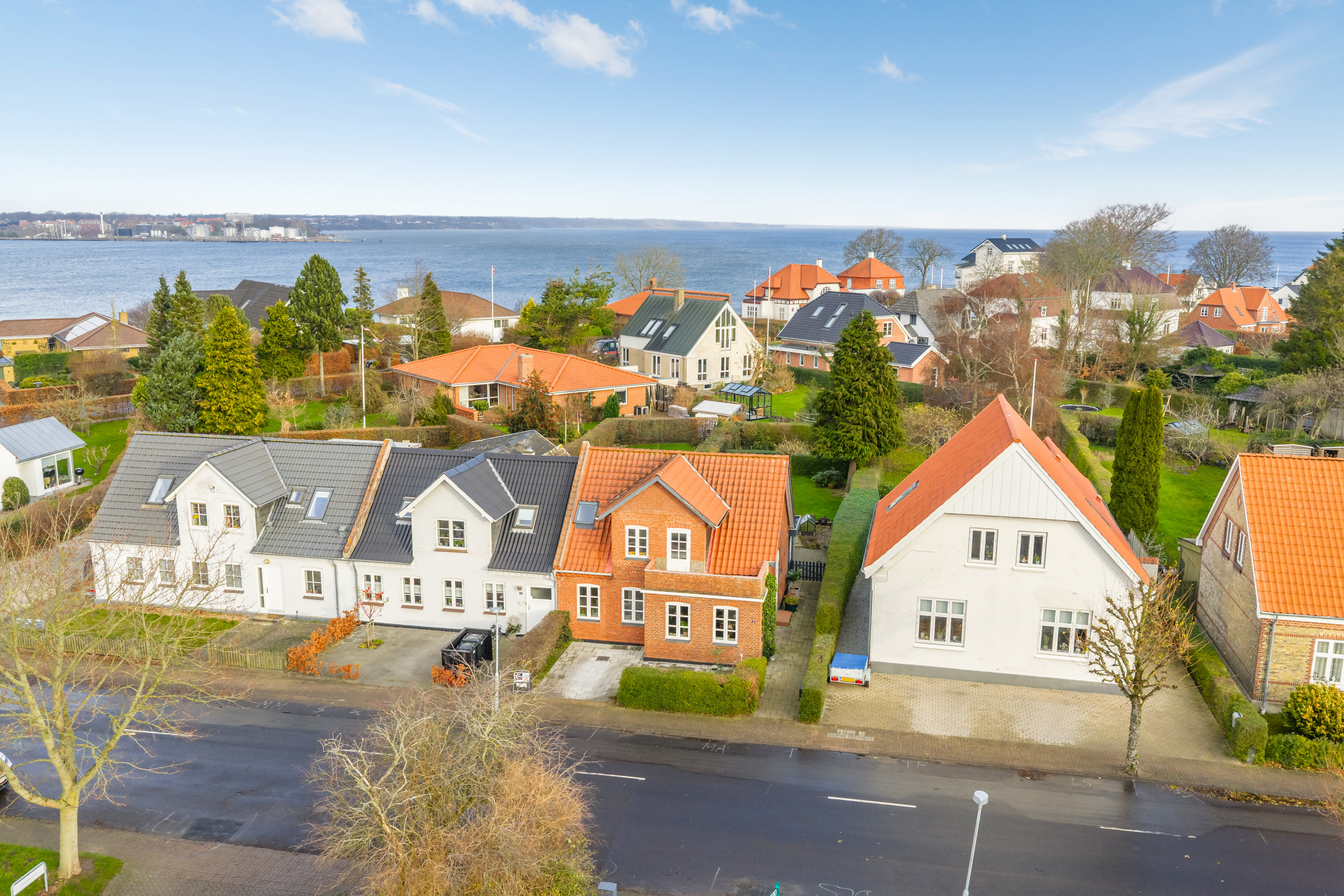 Rækkehus: Luftfoto på Vestergade 7, Strib, 5500 Middelfart