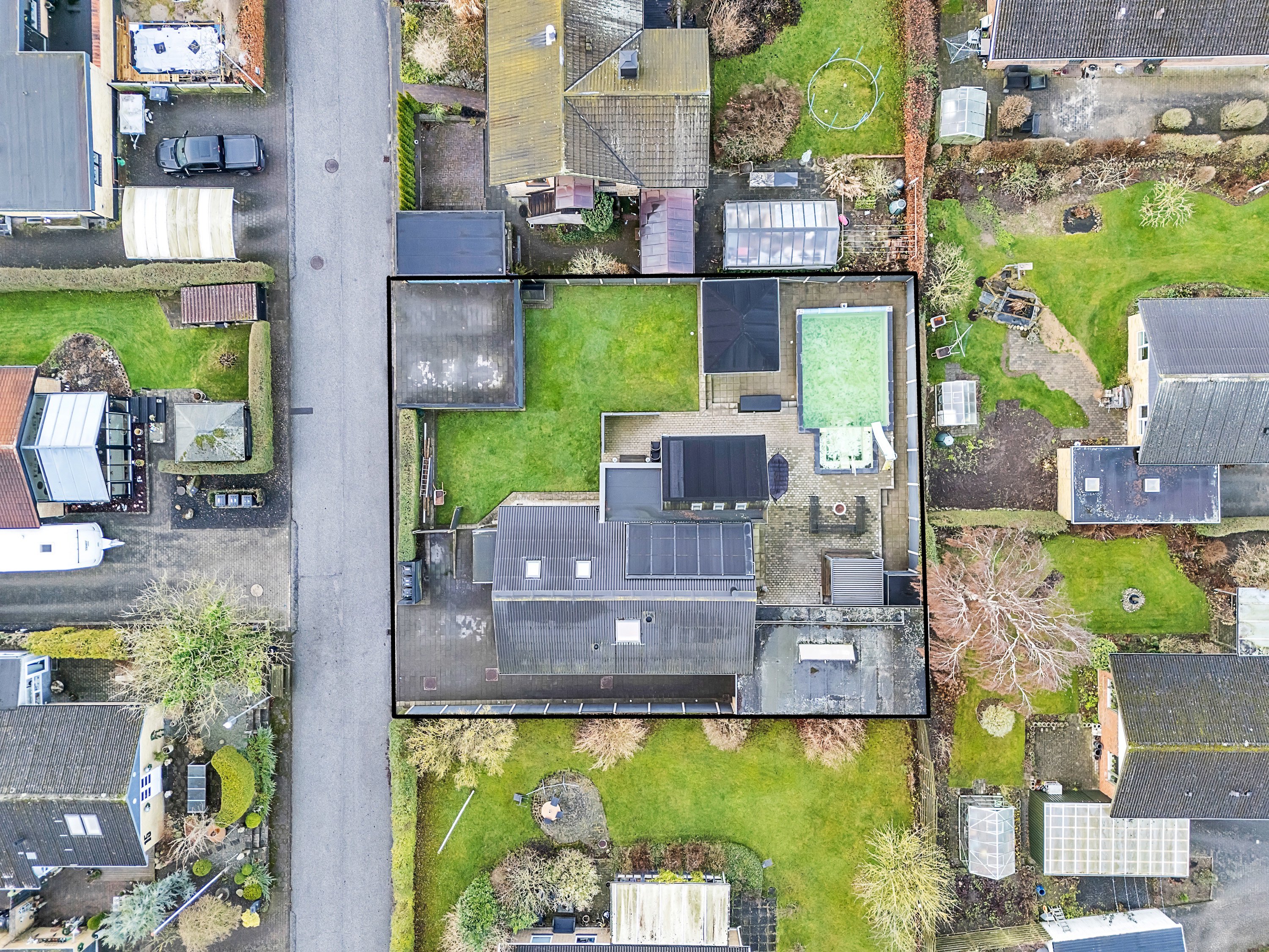 Fremhævet luftfoto billede i fuldskærmstilstand. Billede af Trojavej 14, Hårup, 8530 Hjortshøj