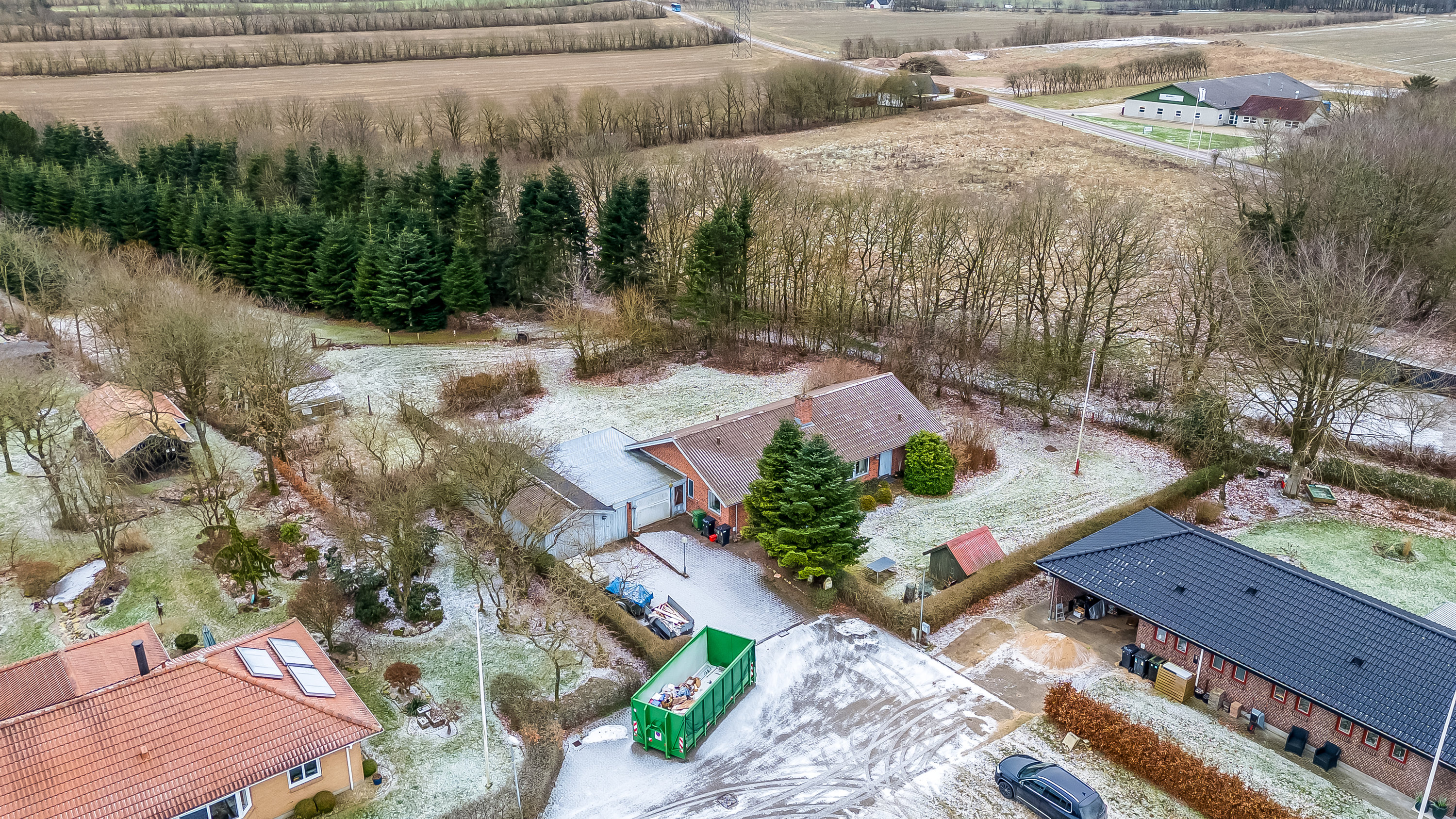 Fremhævet luftfoto billede i fuldskærmstilstand. Billede af Fuglebakken 12, Herrup, 7830 Vinderup