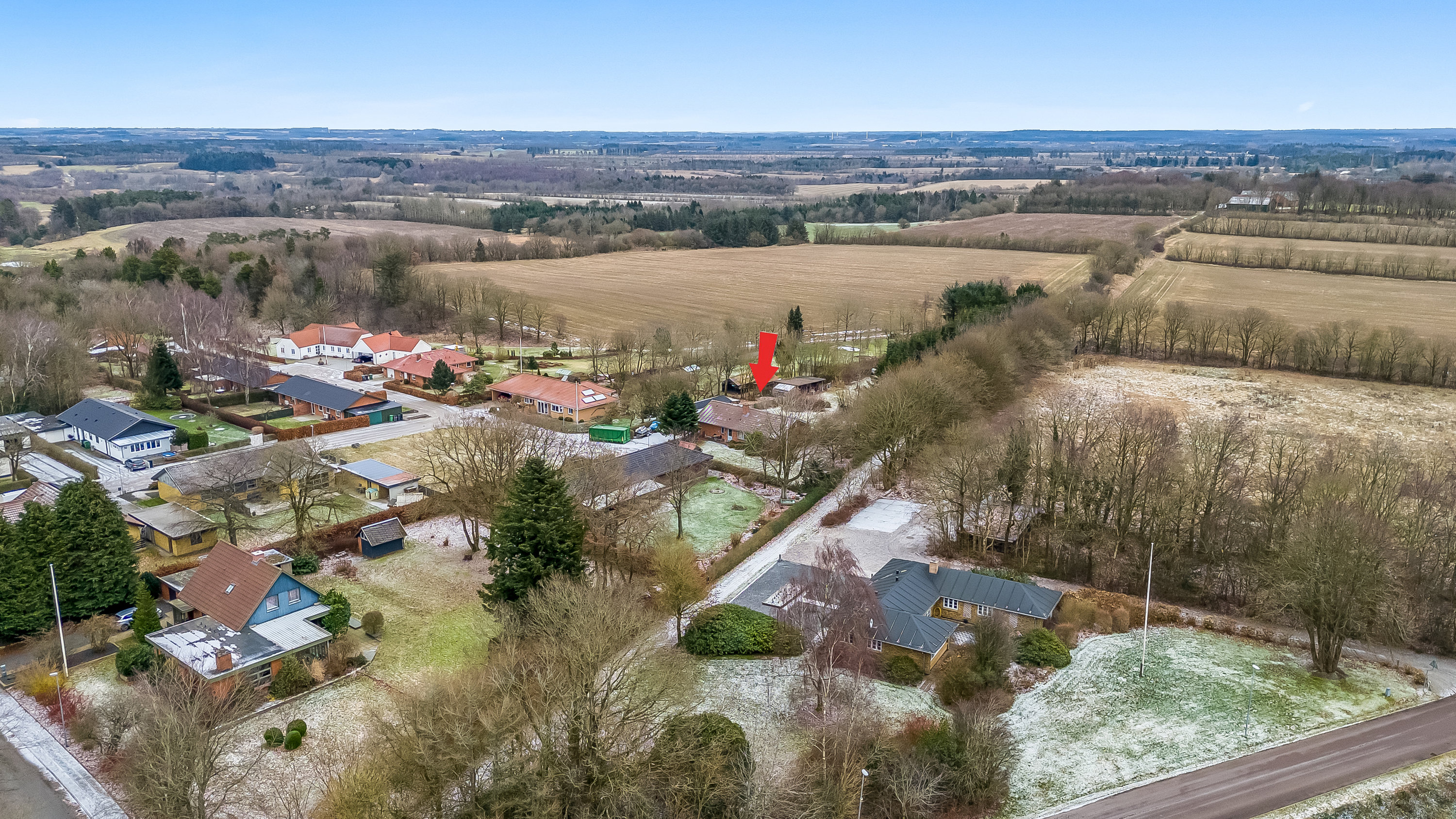 Fremhævet luftfoto billede i fuldskærmstilstand. Billede af Fuglebakken 12, Herrup, 7830 Vinderup