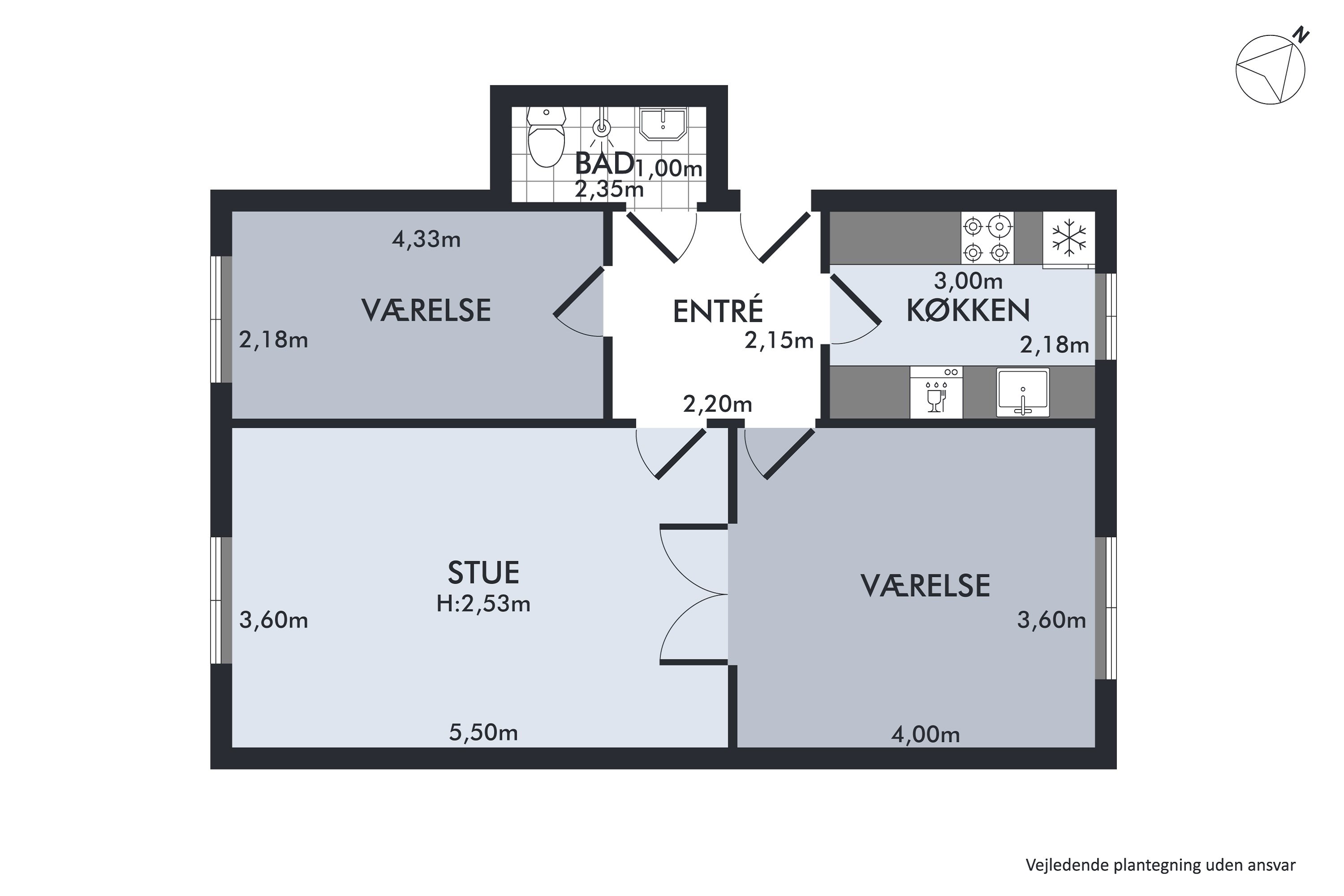 Plantegninger billede af Christian X's Alle 29, 1. tv., 2800 Kongens Lyngby