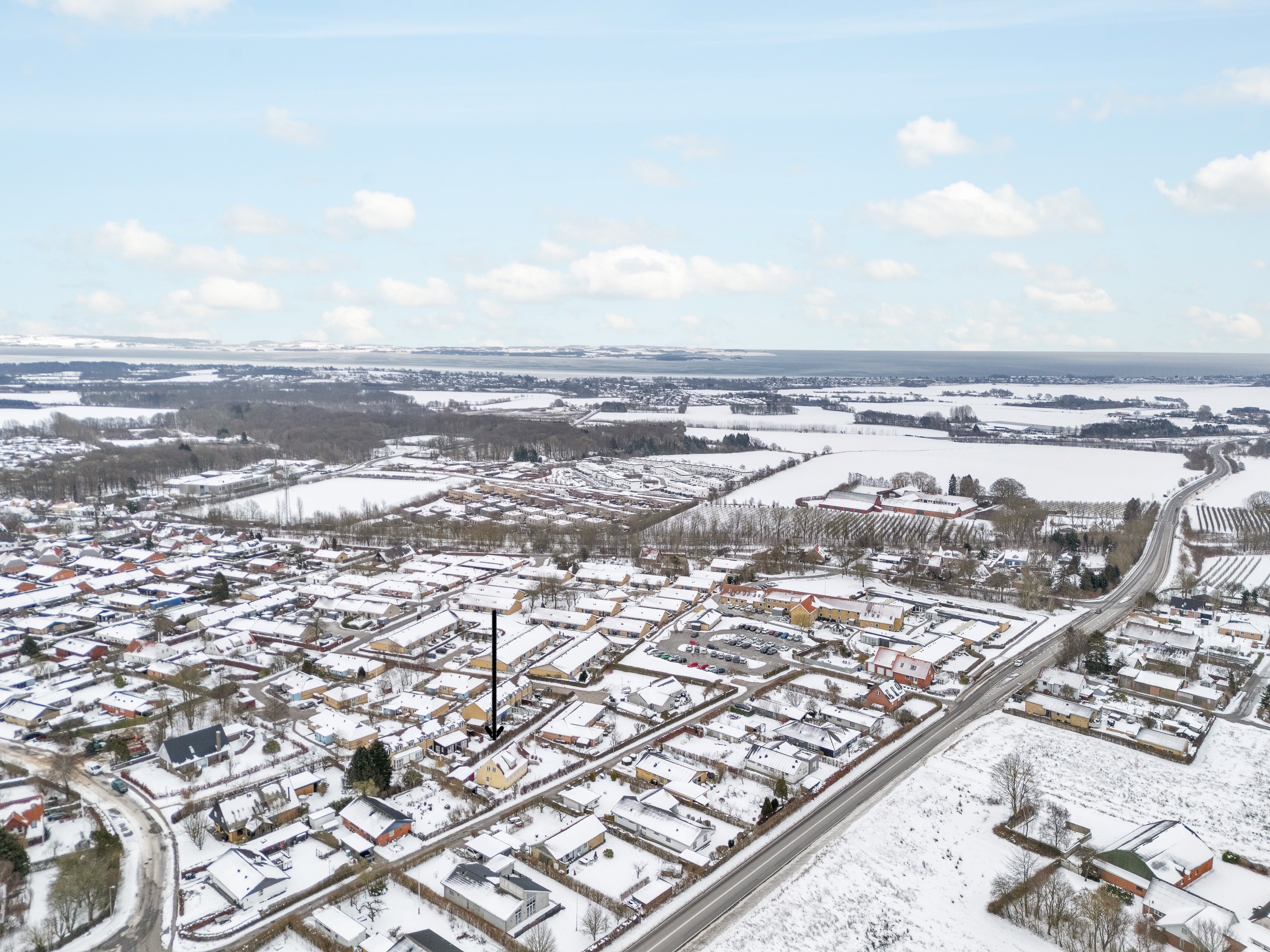 Fremhævet luftfoto billede i fuldskærmstilstand. Billede af Sensommervej 133, 8530 Hjortshøj