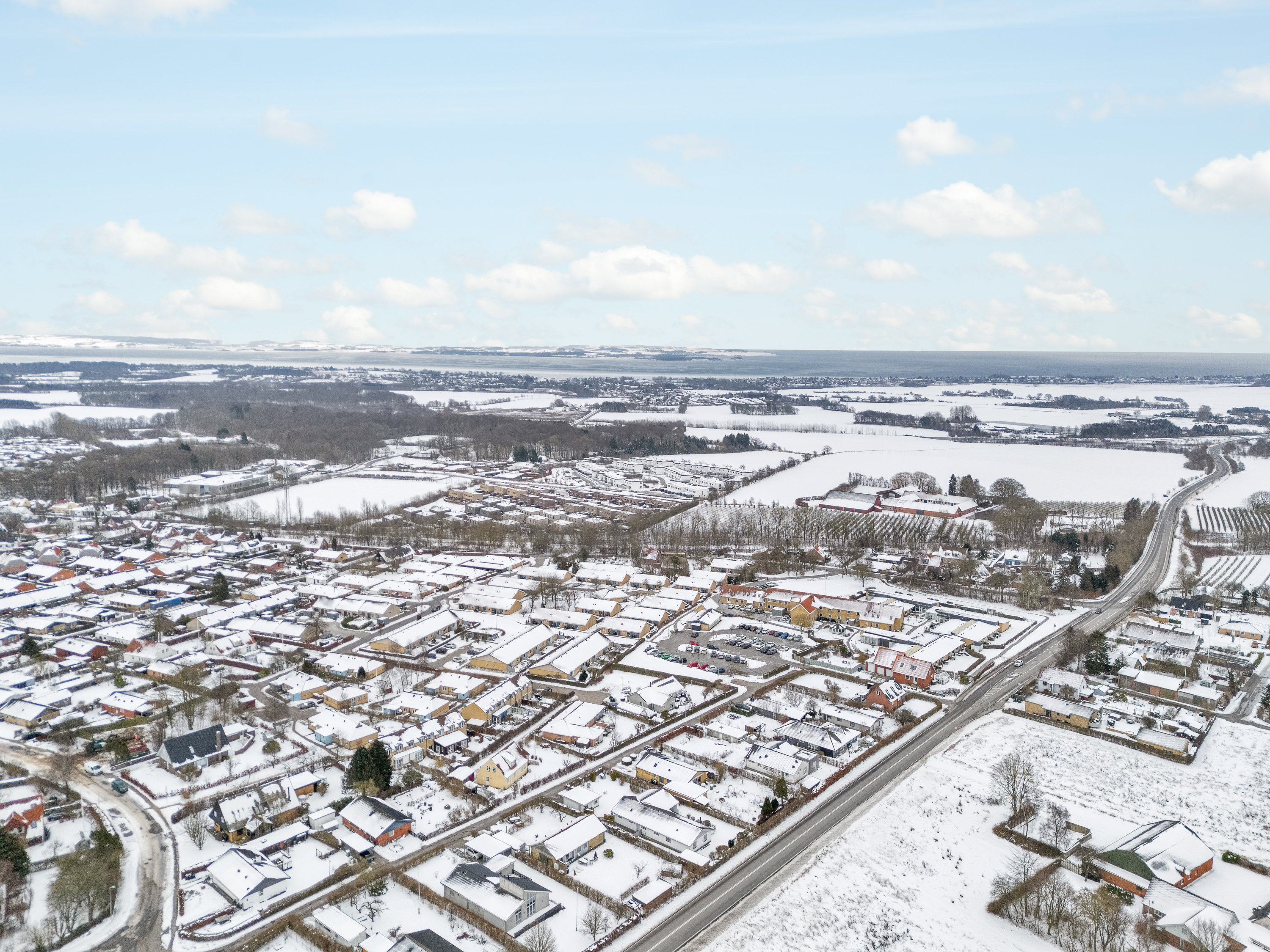 Fremhævet luftfoto billede i fuldskærmstilstand. Billede af Sensommervej 133, 8530 Hjortshøj