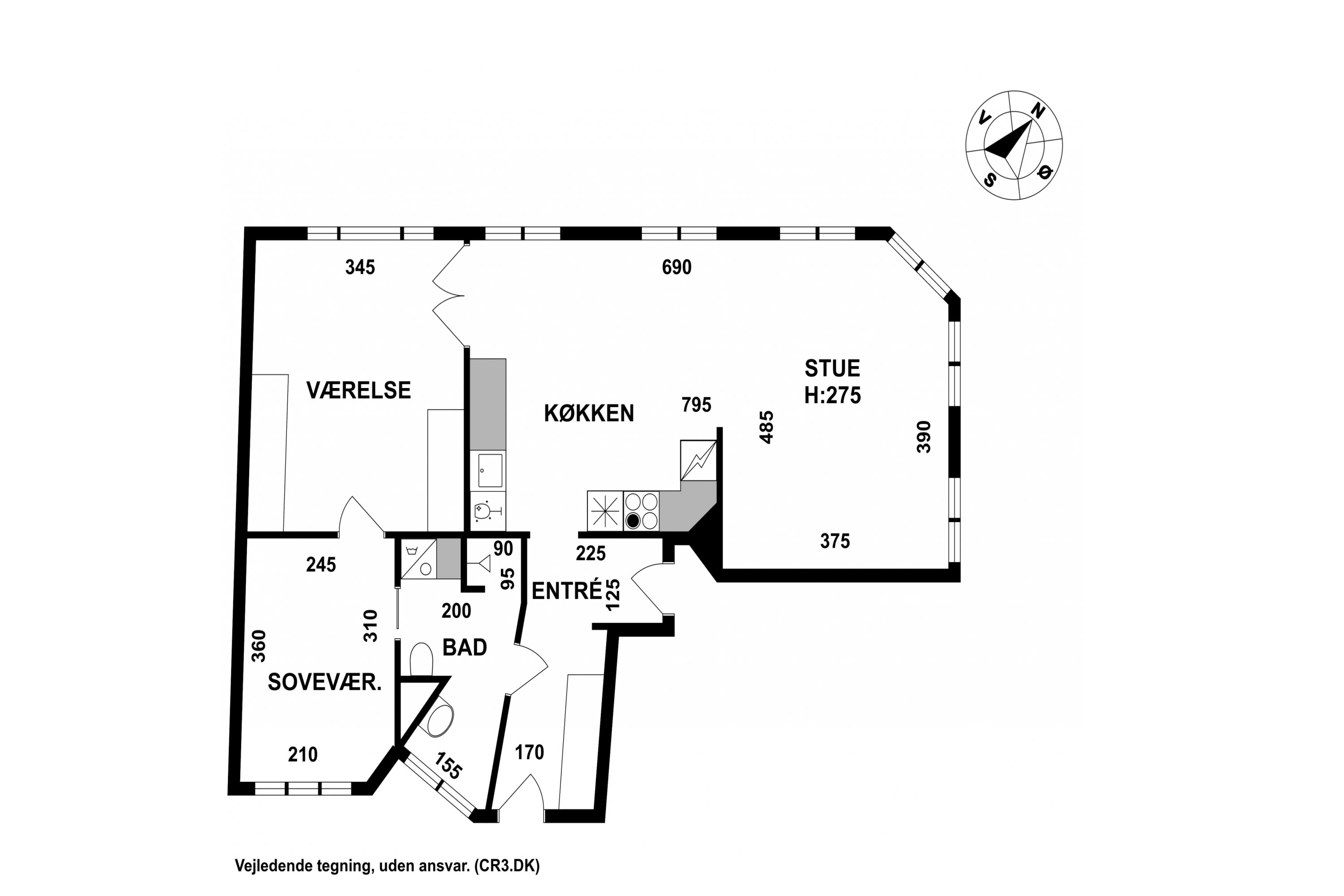 Plantegninger billede af Gyldenstræde 5, 1. th., 3000 Helsingør