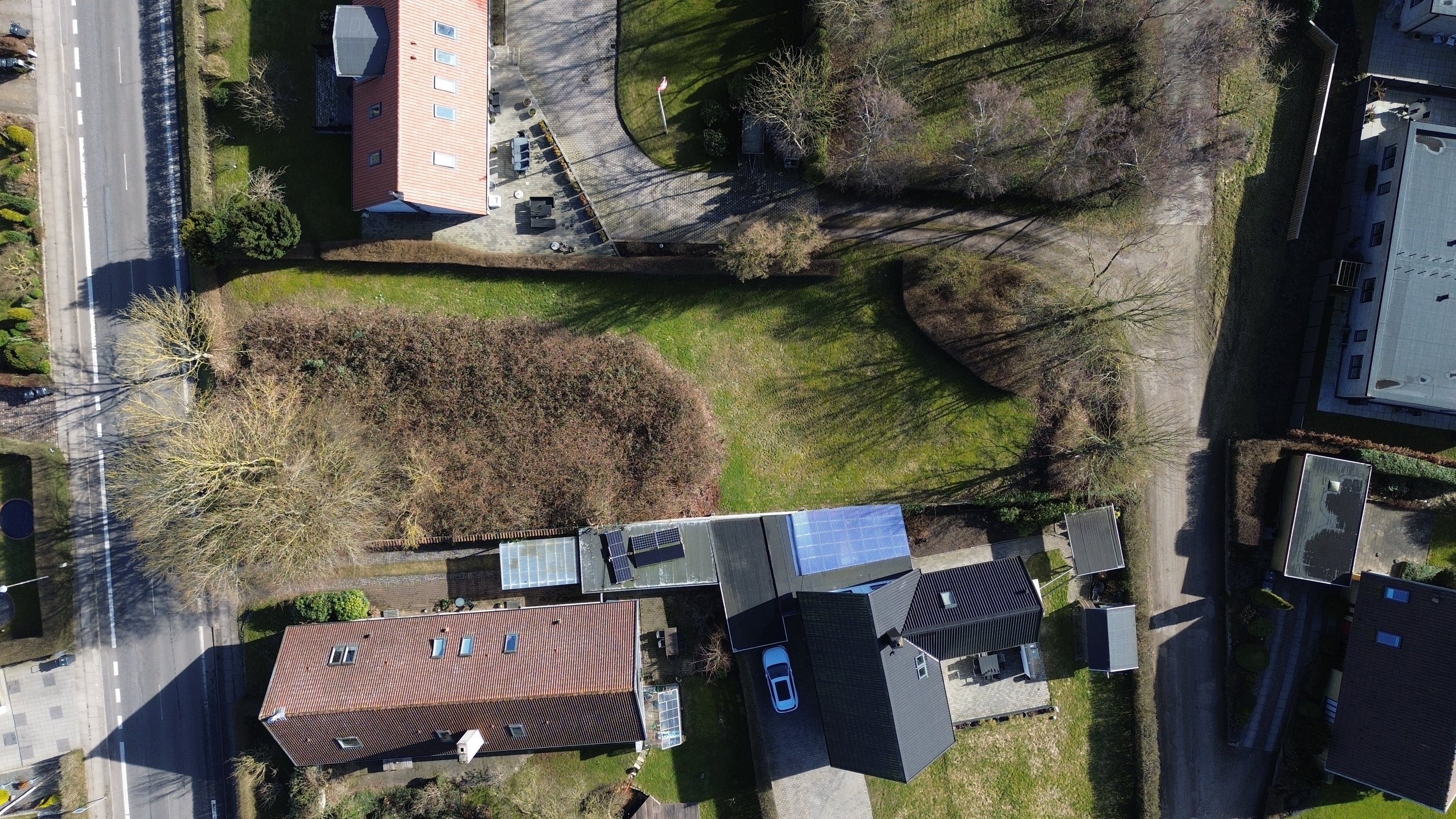 Fremhævet drone billede i fuldskærmstilstand. Billede af Nordrevej 2A og Tyrstedvej 3B, Tyrsted, 8700 Horsens