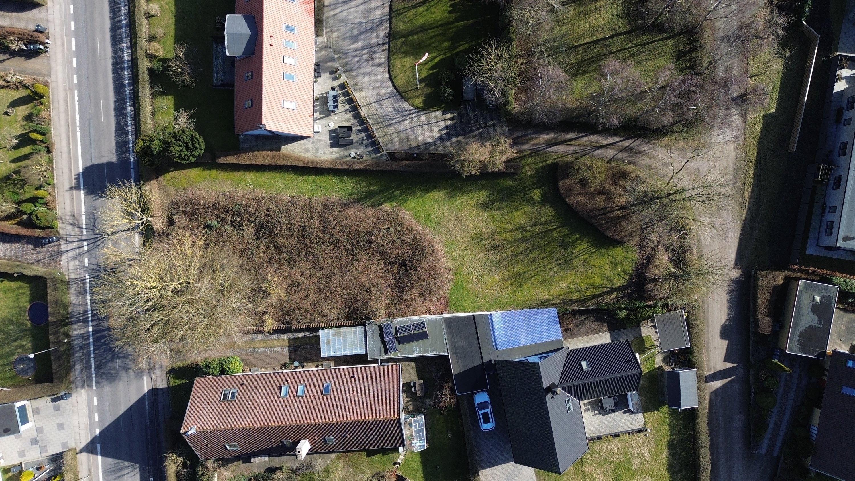 Fremhævet drone billede i fuldskærmstilstand. Billede af Nordrevej 2A og Tyrstedvej 3B, Tyrsted, 8700 Horsens