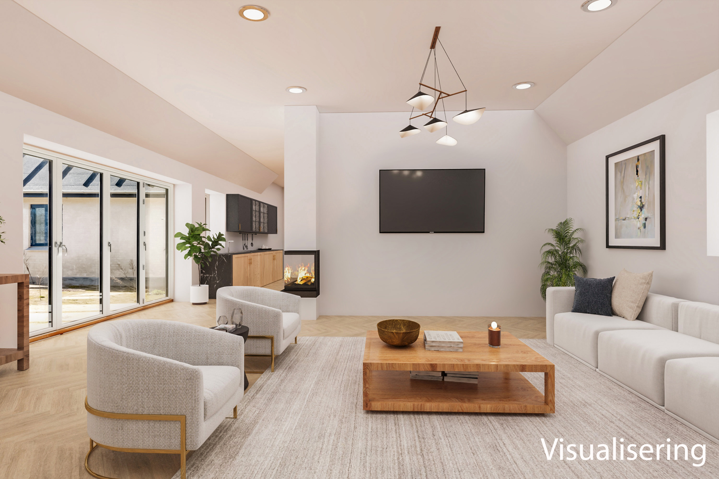 Fremhævet stue billede i fuldskærmstilstand. Billede af Kystvejen 1A, Baaring Mark, 5466 Asperup