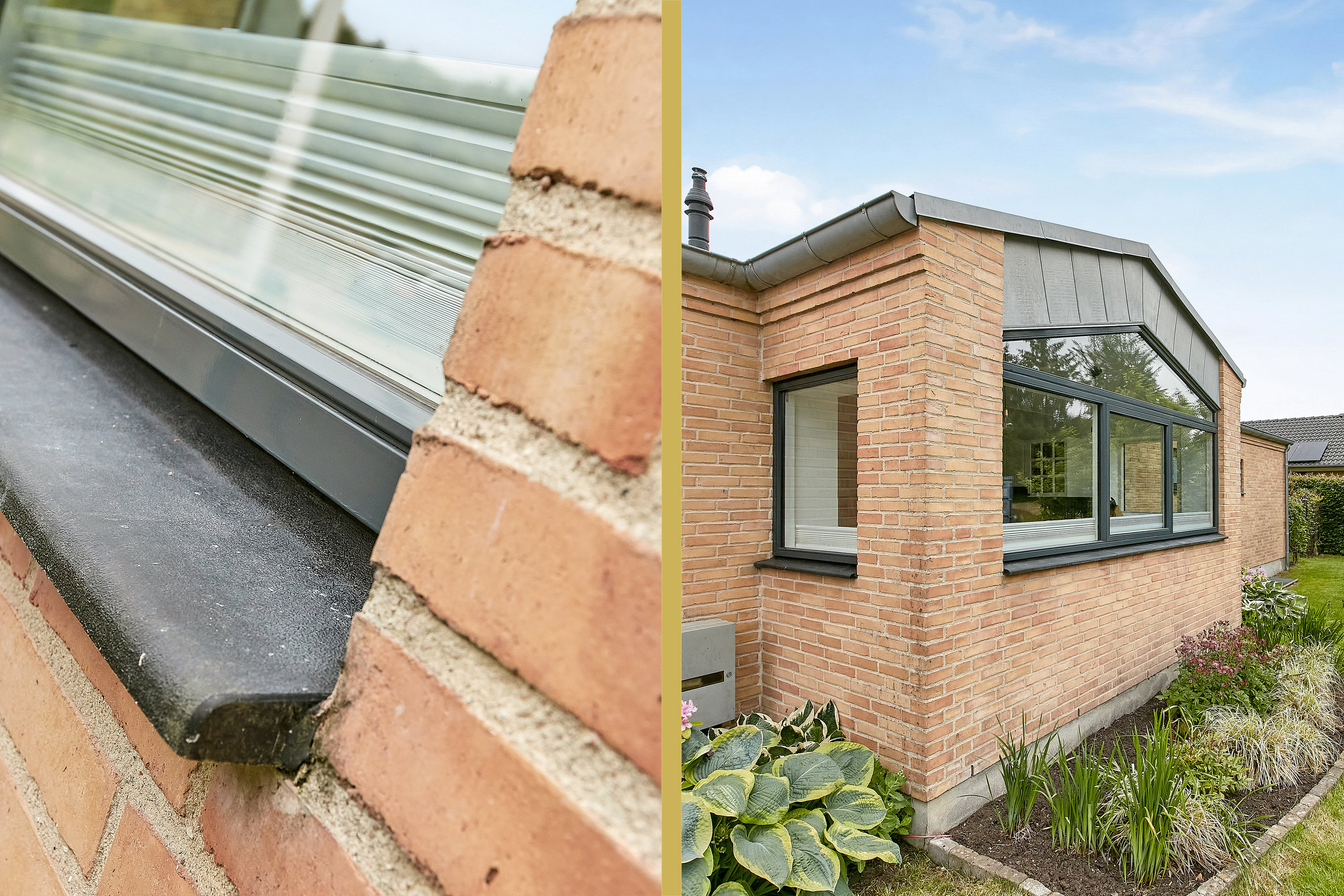 Fremhævet detaljer - facade billede i fuldskærmstilstand. Billede af Kløvermarken 31, Tvingstrup, 8700 Horsens