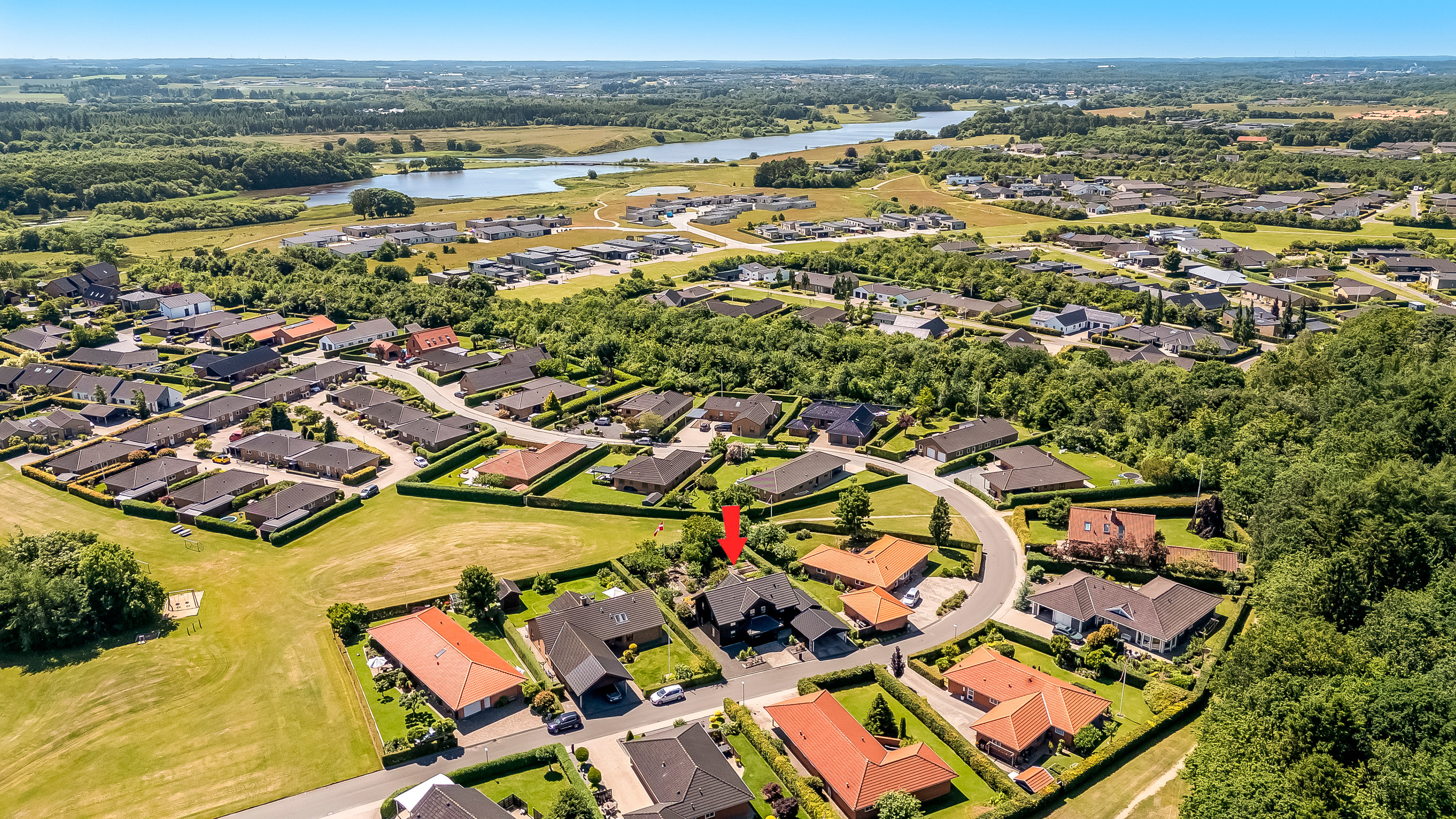 Villa: Luftfoto på Flintøksen 5, Mejrup, 7500 Holstebro