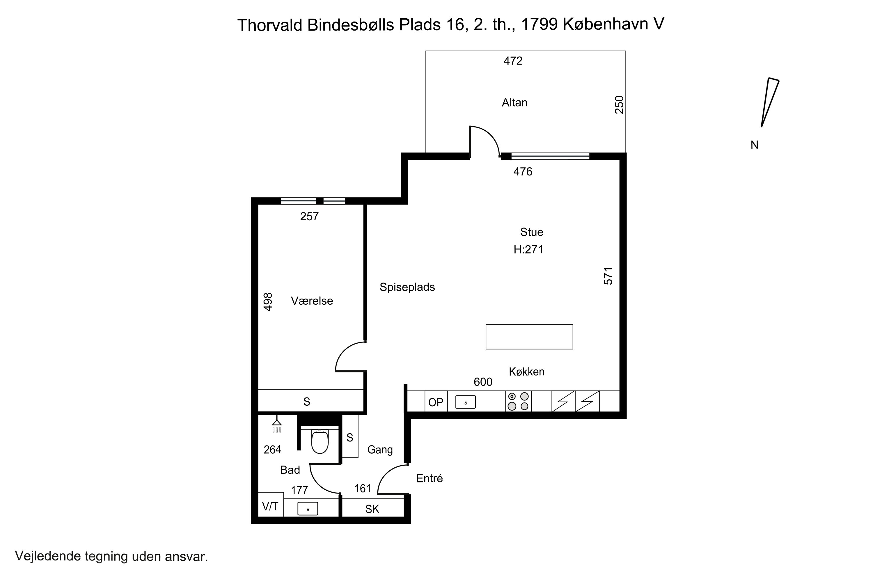 Plantegninger billede af Thorvald Bindesbølls Plads 16, 2. th., 1799 København V
