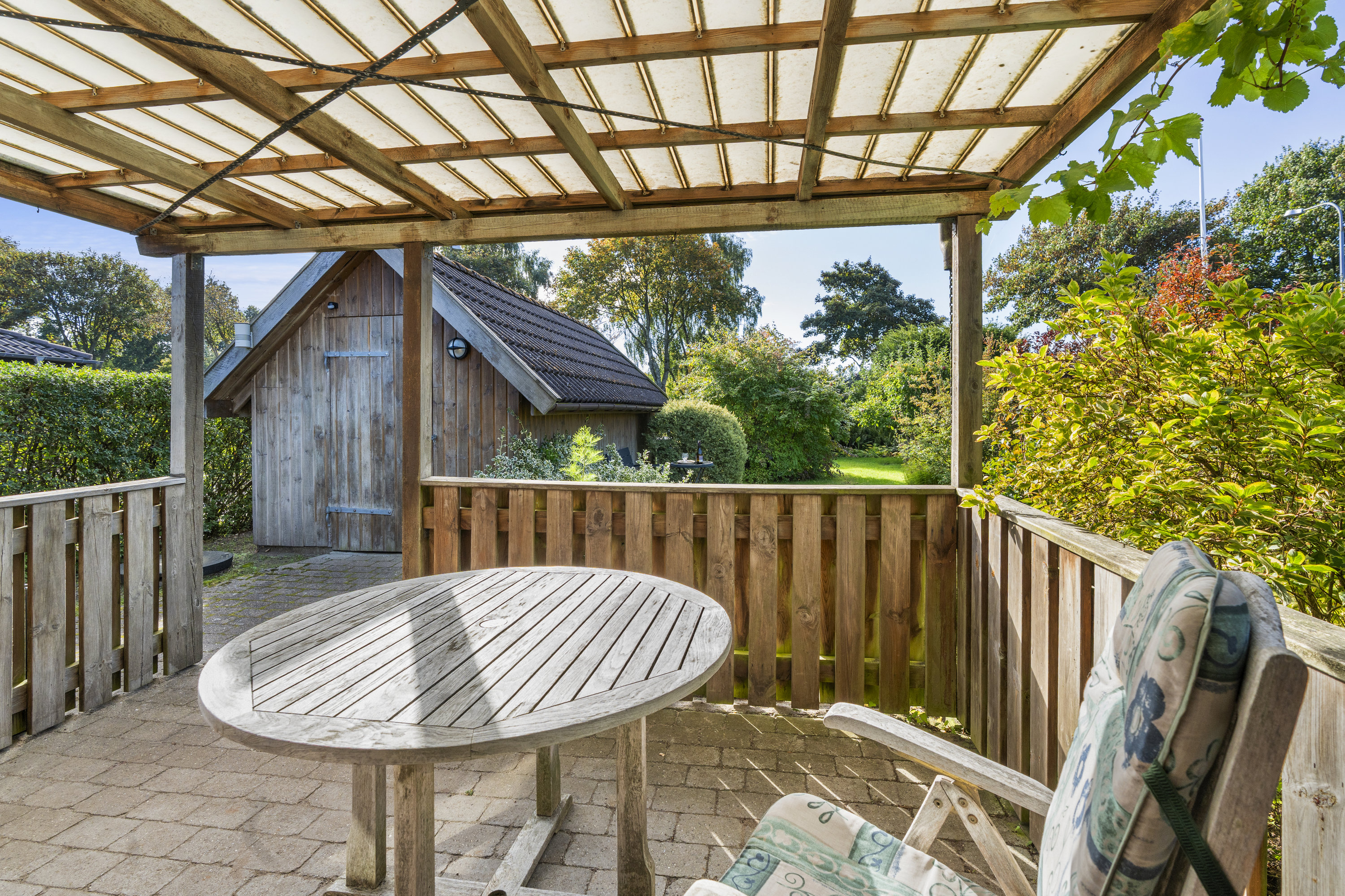 Fremhævet overdækket terrasse billede i fuldskærmstilstand. Billede af Mølleparken 382, 7190 Billund